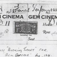 Last Booking ticket for the Gem Cinema : 1931