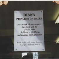 Notice in Marple shops : Princess Diana&#039;s funeral : 1977