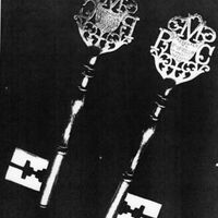 Photograph of Keys and Trowel for Ceremonial opening 1875.