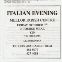 Flyer advertising events at Mellor Parish Centre
