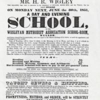 Handbill : Mr Wigley&#039;s  Day &amp; Evening School Opening : 1851