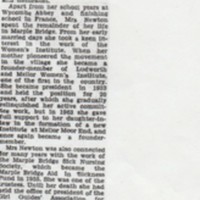 Newspaper Obituary : Mrs N Newton