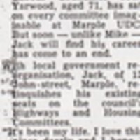 Jack Yarwood : Newspaper cutting &quot;Retiring from his scene -  Yarwood &quot;  : 1974