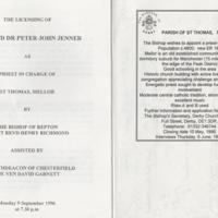 Advertisement for Priest in Charge &amp; Licensing of Dr Jenner : 1996