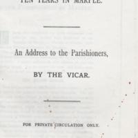 Ten Years in Marple 1876 - 1886 by Reginald S Adams, Vicar