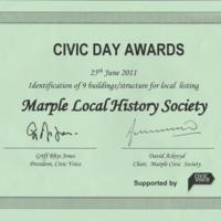 Civic Day Award for Marple Local History Society : 2011
