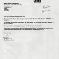 Letter to Mellor Sports Club : 2014 : Release of Property Charge